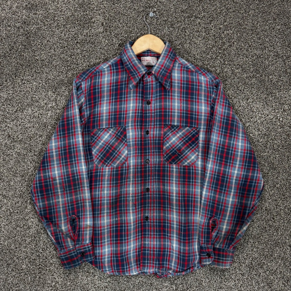 Vintage 70s Big Mac Flannel Shirt Mens L Multi Plaid Pockets JCPenney - FLAWS